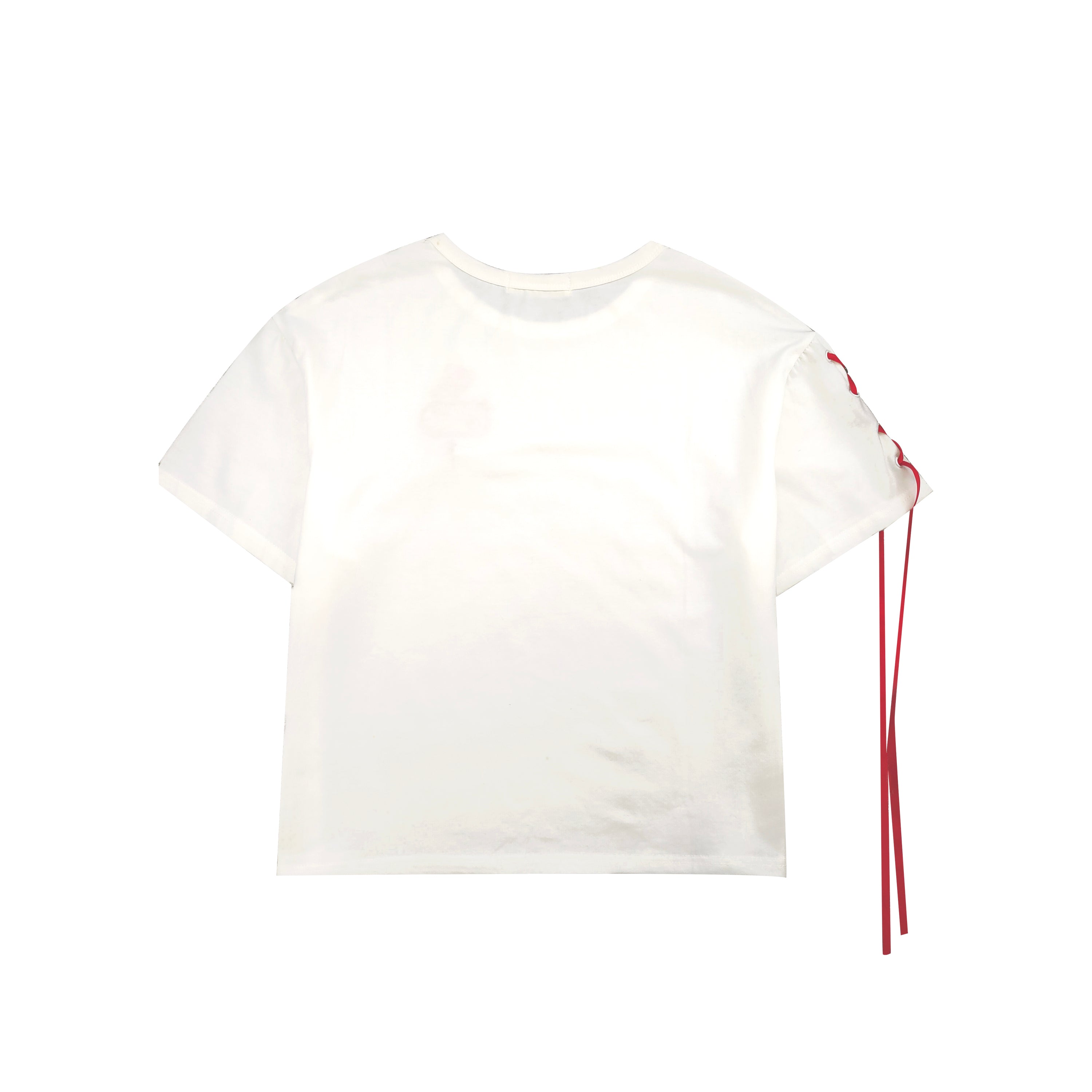 Kawaii Japanese Sakura Ribbon T-Shirt Harajuku Red Lace Sleeve Cotton Tee